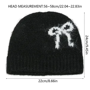 Size guide for bow-knot knit beanie with 56-58cm head circumference and dimensions