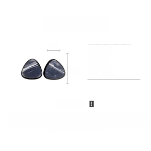 Detailed specs for blue marble resin triangle earrings with silver needles and 26g weight