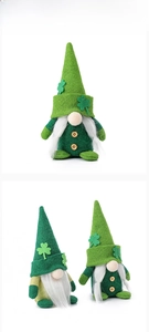 Detailed view of St. Patrick's Day gnome featuring a green hat and shamrock patterns