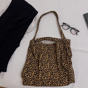 Borsa tote in tela con stampa leopardata vintage da donna con grande capacità a tracolla