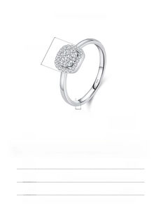 Detail view of 925 sterling silver ring with 8mm moissanite and technical specifications