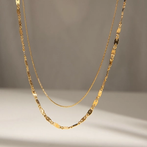 Layered Necklace Gold Plated Stainless Steel Waterproof Hypoallergenic Snake And Link Chain Minimalist Jewelry Women