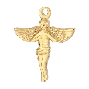 Pendentif ailes d'ange hip-hop doré avec finition métallique polie pour collier