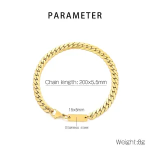 Detail of golden stainless steel curb chain bracelet with engravable rectangular plaque