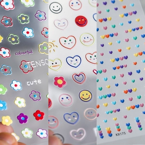 Embossed Nail Art Stickers Cute Heart Flower Tulip Rose Pattern DIY Manicure Decals For Women