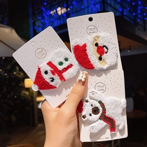 Three-piece Christmas plush hair clips with Santa, snowman and bear embroidery