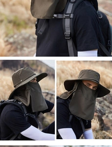 Détails du chapeau outdoor vert armée avec masque respirant et rabat de protection de cou