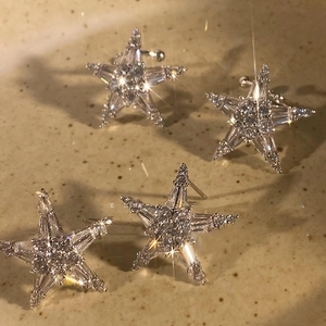 Elegant star-shaped silver needle earrings with shimmering cubic zirconia and starburst effect