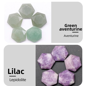 Macro detail of Green Aventurine and Lepidolite hexagonal cut natural healing crystals
