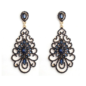 Vintage goldene hohle Kronleuchter Ohrringe mit tiefblauen Strasssteinen für Bräute
