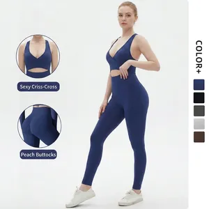 Nahtloses Yoga Top und Hose Mit V Ausschnitt Überkreuzter Rücken Hohe Taille Slim Fit Fitness Sportbekleidung Für Damen