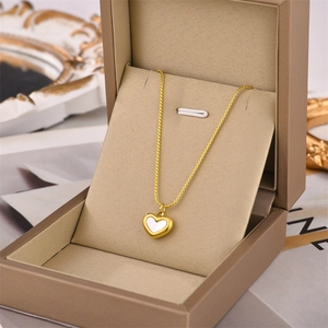 Heart Necklace Earrings Bracelet Jewelry Women White Shell Inlay Gold Plated Stainless Steel Elegant French Accessories