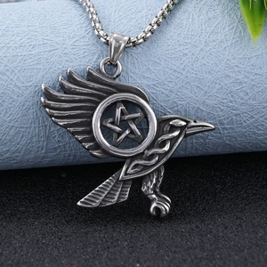 Gothic eagle pendant with star design on a stainless steel chain for men