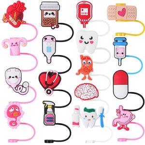 Silicone Straw Covers Nurse Day Medical Theme Cartoon Dustproof Drinking Cup Tips Reusable Stethoscope Heart Shape Decoration
