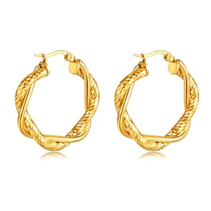 Fashion Stainless Steel Gold Plated Twisted Hoop Earrings For Women Minimalist Cable Design Geometric Round Jewelry Gift