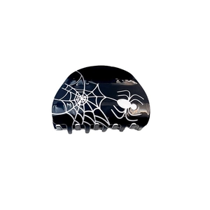Halloween black acrylic hair claw clip with white spider web and spider pattern