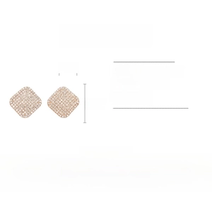 Detail showing square gold crystal earrings dimensions of 2.9cm with material info