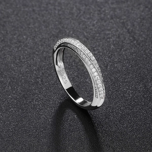 Elegant S925 sterling silver Mobius ring with double-row sparkling pave cubic zirconia