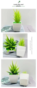 Close-up of artificial succulent in a white square pot for minimalist desk decoration