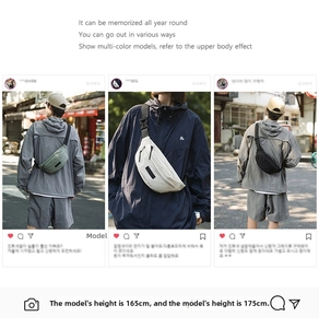 Detail of nylon crossbody chest bags in mint, ivory, and black colors for daily wear
