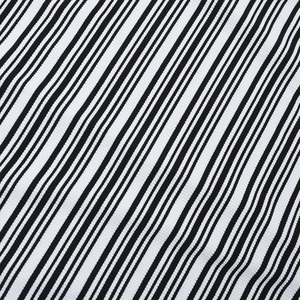 Close-up of black and white striped knit fabric with detailed ribbed texture for dress