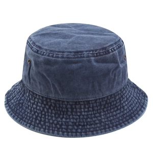 Classic dark blue washed cotton bucket hat with metal eyelets and reinforced stitching