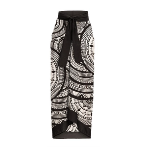 Bohemian high-waisted wrap skirt with black and white tribal geometric patterns