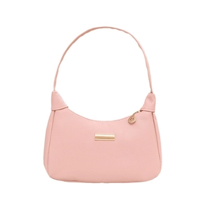 Pink lychee grain leather hobo shoulder bag with elegant gold hardware and leaf charm