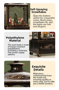 Detail of vintage Christmas lantern music box with snow effect and dual power modes