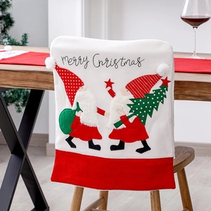 Christmas gnome chair cover with embroidery and plush ball for holiday dining decor