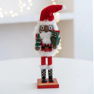 27cm wooden Santa Claus nutcracker soldier with tree and gift for Christmas decor
