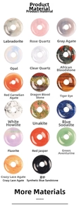 Grid layout showing various natural crystal donut pendants with diverse textures and colors