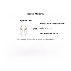 Size chart for silver tassel earrings with crystal drops measuring 11.5cm by 2cm