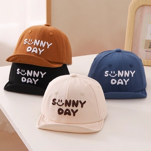 Baby Baseball Cap Cotton Soft Brim Sunny Day Letter Embroidery Smiley Face Adjustable Sun Hat For Toddler Infant Boys Girls