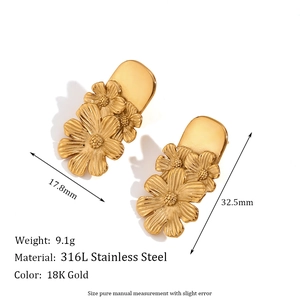 18K gold plated 316L stainless steel floral earrings featuring a triple flower design