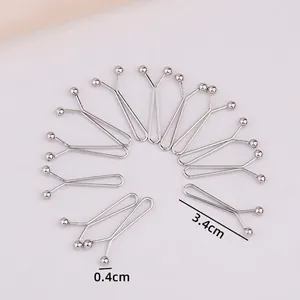 Set of 12 silver U-shaped metal scarf clips with 0.4cm beads and 3.4cm pin length