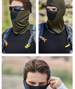 Close-up of military green tactical balaclava with mesh breathing holes for cycling