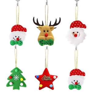 Detail of 6-piece felt Christmas ornaments set with snowman elk and Santa tree designs