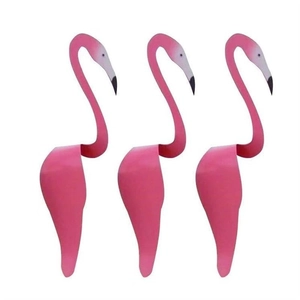 Set of three pink flamingo swirl birds for garden decor and backyard party wind spin decoration