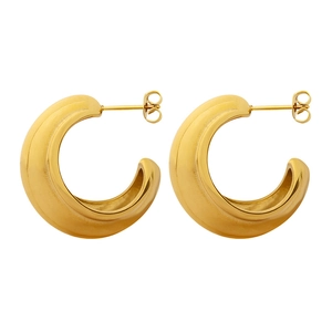 Polished 18k gold plated chunky C-shaped hoop earrings with minimalist design