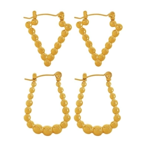 Minimalist gold beaded geometric stud earrings set in stylish V and oval shapes