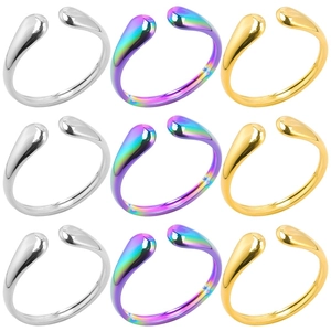 Minimalist Water Drop Open Ring Stainless Steel Polished Teardrop Adjustable Jewelry Unisex Couple Modern Retro Style