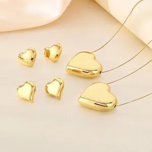 Bijoux Collier Pendentif Cœur Creux 3D Et Boucles D'oreilles Acier Inoxydable Plaqué Or 18K Poli Chaîne De Boîte Mode