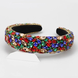 Baroque wide padded headband with colorful rhinestones and velvet finish