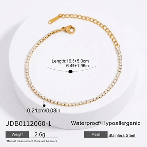 Bracelet de tennis minimaliste en acier doré avec zircons cubiques de 0,21 cm de large