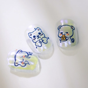 3D embossed cartoon cat nail stickers with iridescent mermaid pearlescent finish