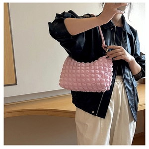 Pink soft cloud bubble bag with pleated texture and matching shoulder strap for women