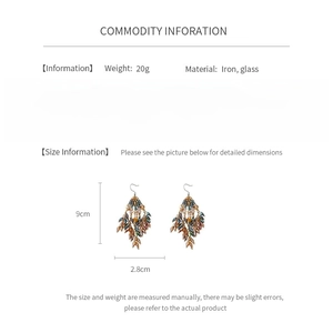 Detailed dimension guide for retro ethnic earrings with zircon and tiger eye stones