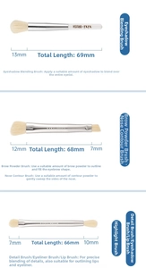 Detailed specs of mini makeup brush set with silver ferrules and soft fiber bristles