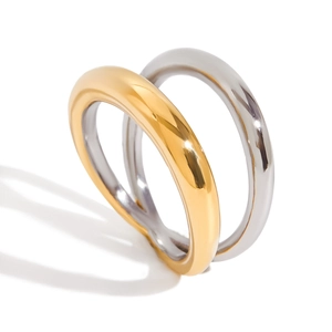 Anello geometrico minimalista in acciaio inossidabile bicolore oro e argento a doppio strato